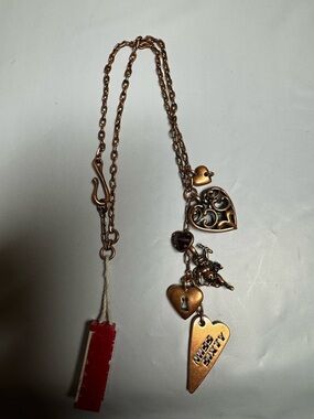 Miss Sixty Bronze-Tone Heart Charm Necklace with Red Accent